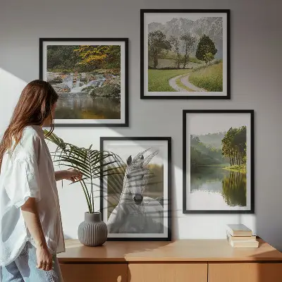 White horses river nature wall art set of 4 pieces
