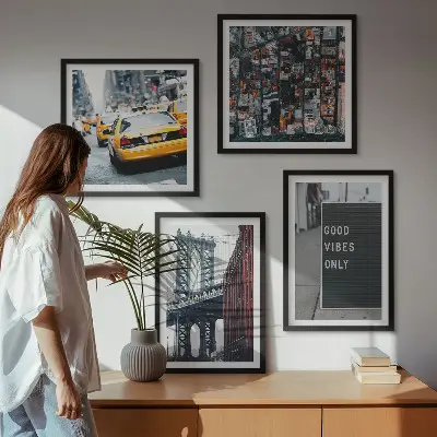 Multi-piece wall decor set bird's eye view of a city bridge with inscriptions