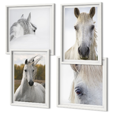 Set of 4 wall art pieces White horses
