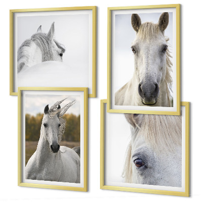 Set of 4 wall art pieces White horses
