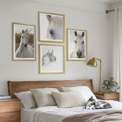 Set of 4 wall art pieces White horses