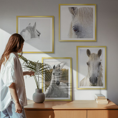 Set of 4 wall art pieces White horses