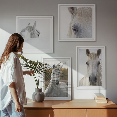 Set of 4 wall art pieces White horses