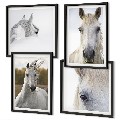 Set of 4 wall art pieces White horses