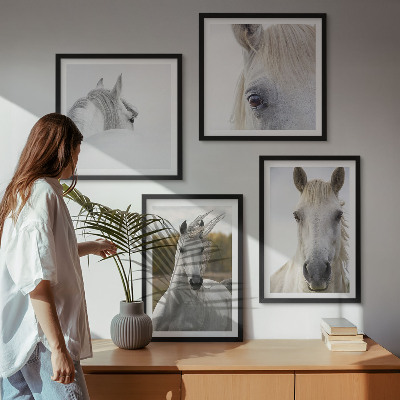 Set of 4 wall art pieces White horses