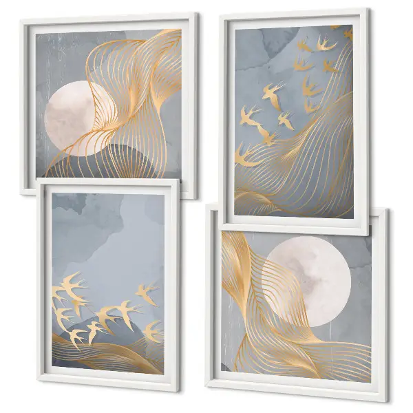 Multi-piece wall decor set featuring birds in flight against a moonlit sky