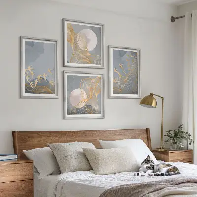 Multi-piece wall decor set featuring birds in flight against a moonlit sky