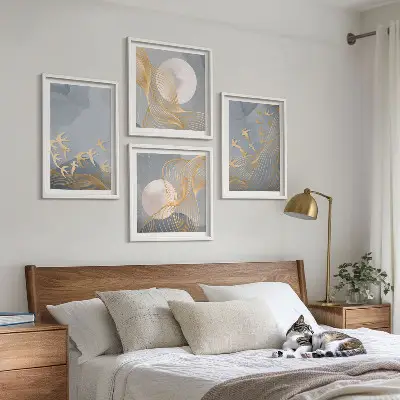 Multi-piece wall decor set featuring birds in flight against a moonlit sky