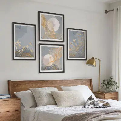 Multi-piece wall decor set featuring birds in flight against a moonlit sky