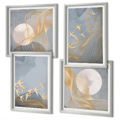 Multi-piece wall decor set featuring birds in flight against a moonlit sky