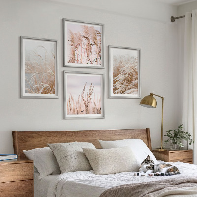 Set of 4 wall art pieces Fields of grass in shades of brown and beige