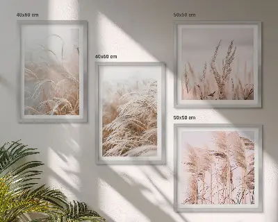 Fields of grass wall art set set of 4 pieces in shades of brown and beige