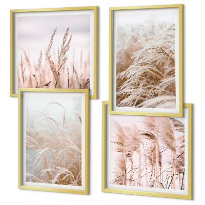 Set of 4 wall art pieces Fields of grass in shades of brown and beige