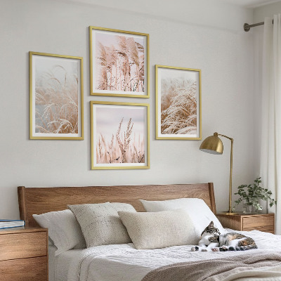 Set of 4 wall art pieces Fields of grass in shades of brown and beige