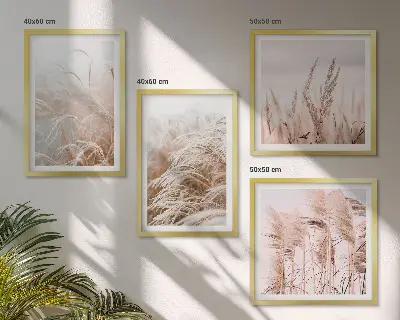 Fields of grass wall art set set of 4 pieces in shades of brown and beige