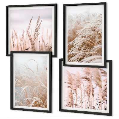 Set of 4 wall art pieces Fields of grass in shades of brown and beige