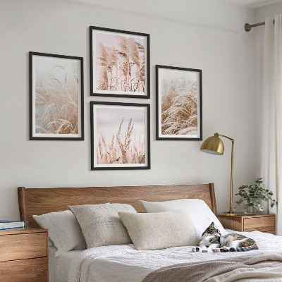 Set of 4 wall art pieces Fields of grass in shades of brown and beige
