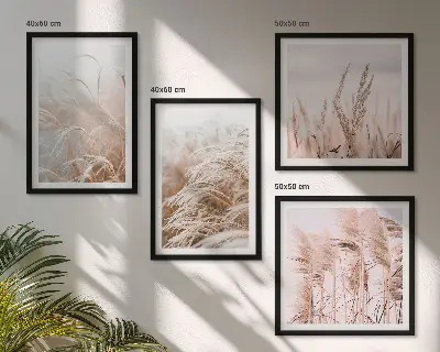 Fields of grass wall art set set of 4 pieces in shades of brown and beige