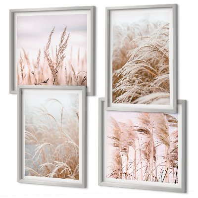 Set of 4 wall art pieces Fields of grass in shades of brown and beige
