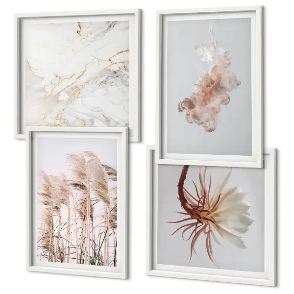 Multi-piece wall decor set elegant grass flowers marble design