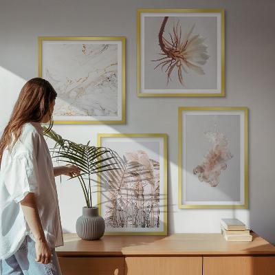 Multi-piece wall decor set Elegant grass flowers marble