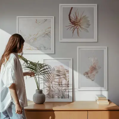 Multi-piece wall decor set elegant grass flowers marble design