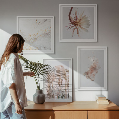 Multi-piece wall decor set Elegant grass flowers marble