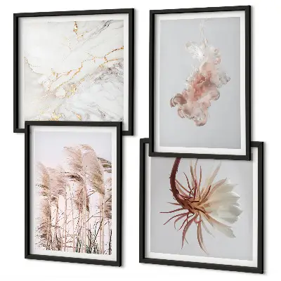 Multi-piece wall decor set elegant grass flowers marble design