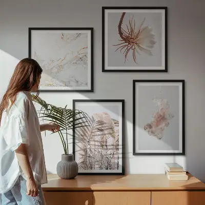 Multi-piece wall decor set elegant grass flowers marble design