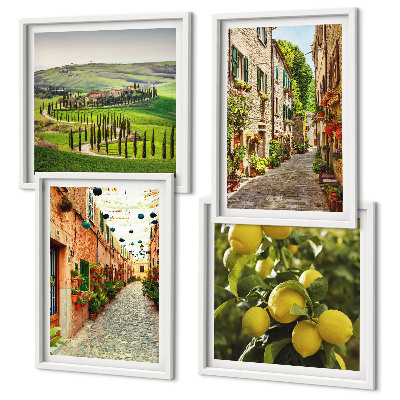 Set of 4 wall art pieces Charming streets of lemon blossoms