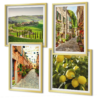 Set of 4 wall art pieces Charming streets of lemon blossoms