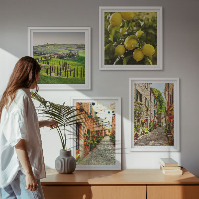 Set of 4 wall art pieces Charming streets of lemon blossoms