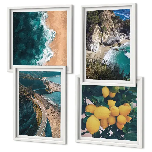 Wall art set sea, beach, lemons, and mountains