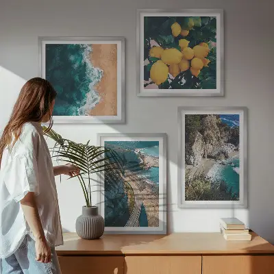 Wall art set sea, beach, lemons, and mountains