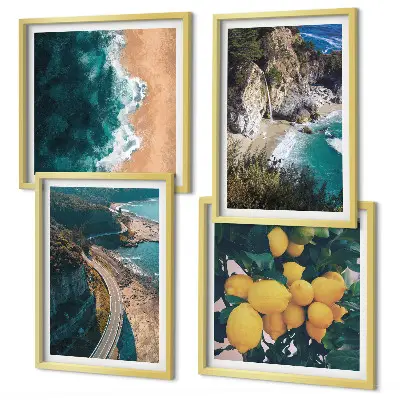 Wall art set sea, beach, lemons, and mountains