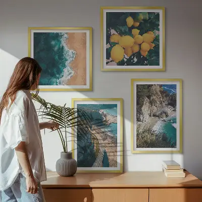 Wall art set sea, beach, lemons, and mountains