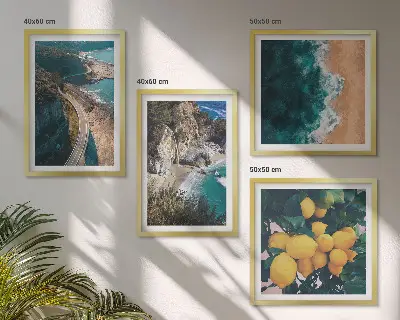 Wall art set sea, beach, lemons, and mountains