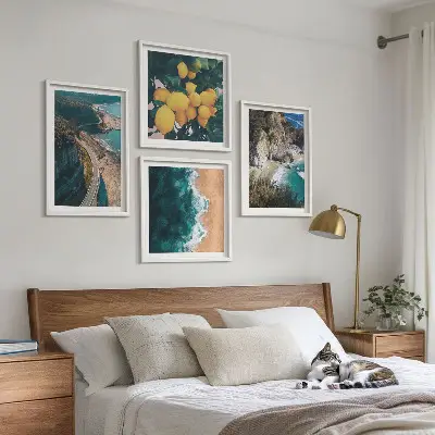 Wall art set sea, beach, lemons, and mountains