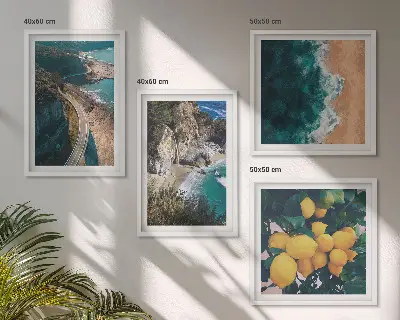 Wall art set sea, beach, lemons, and mountains