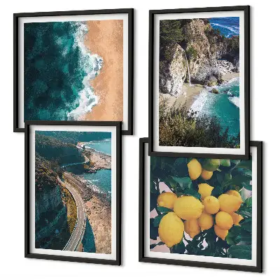 Wall art set sea, beach, lemons, and mountains