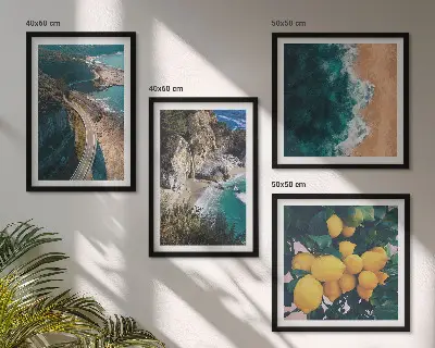 Wall art set sea, beach, lemons, and mountains
