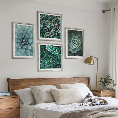 Set of 4 wall art pieces Succulents in green and turquoise