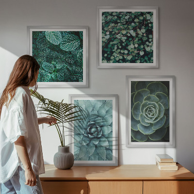 Set of 4 wall art pieces Succulents in green and turquoise