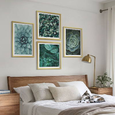 Set of 4 wall art pieces Succulents in green and turquoise