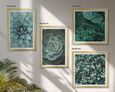 Set of 4 wall art pieces Succulents in green and turquoise