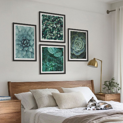 Set of 4 wall art pieces Succulents in green and turquoise