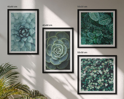 Set of 4 wall art pieces Succulents in green and turquoise