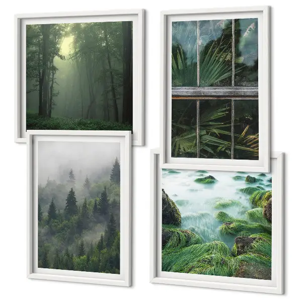 Wall art set forest fog river and greenhouse plants
