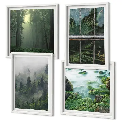 Wall art set forest fog river and greenhouse plants