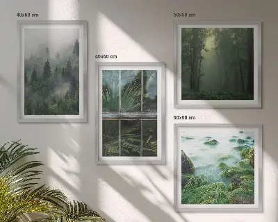 Wall art set forest fog river and greenhouse plants